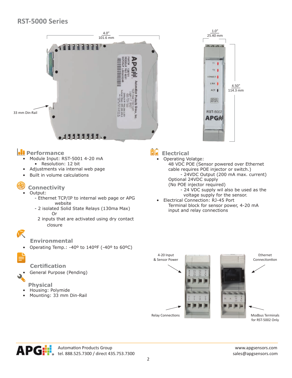 Rst-5000 series | APG RST-5000 Master Module datasheet User Manual | Page 2 / 4