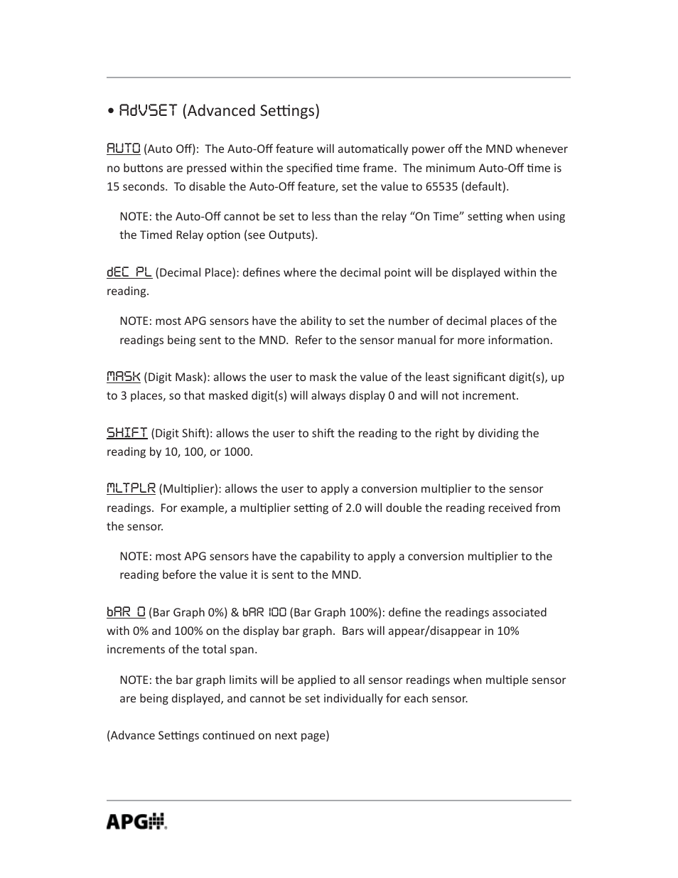 Advset (advanced se ngs) | APG MND user manual User Manual | Page 10 / 32