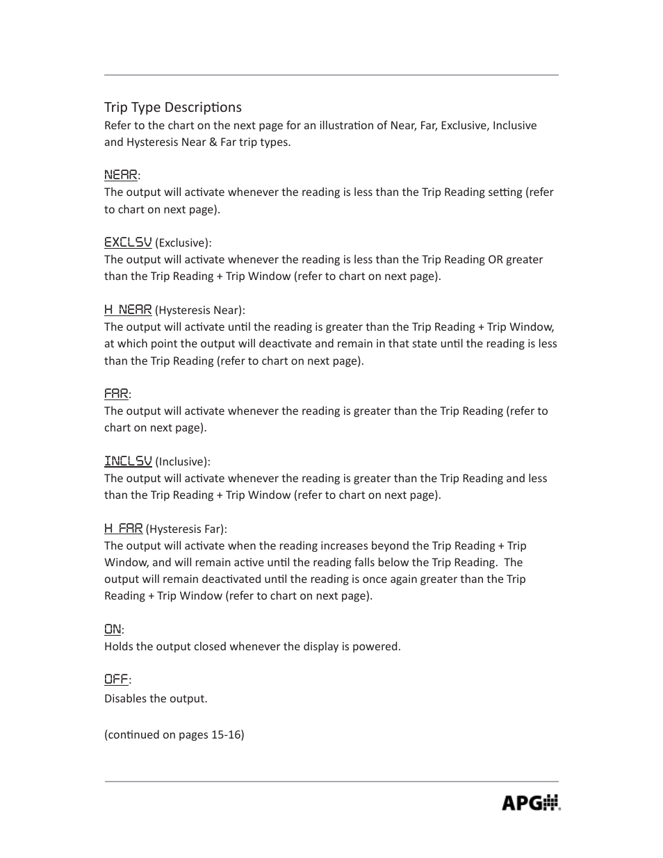 Trip type descrip ons | APG MND user manual User Manual | Page 13 / 32