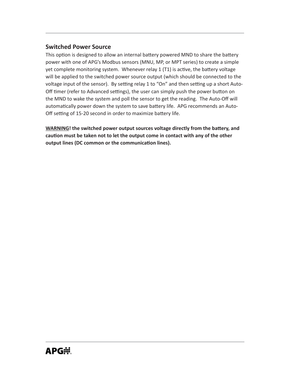 Switched power source | APG MND user manual User Manual | Page 16 / 32
