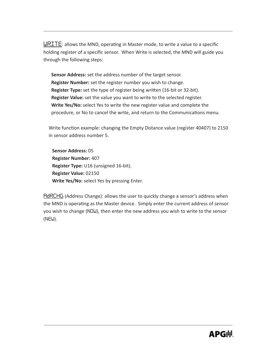 Write | APG MND user manual User Manual | Page 19 / 32