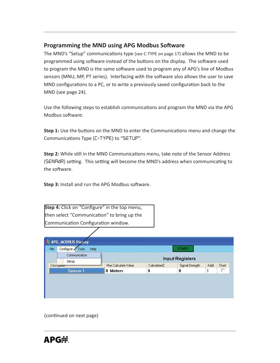 Programming the mnd using apg modbus so ware | APG MND user manual User Manual | Page 22 / 32