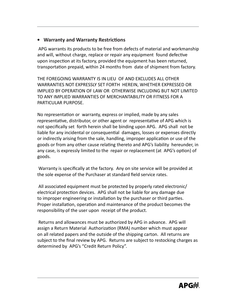 Warranty and warranty restric ons | APG MND user manual User Manual | Page 3 / 32
