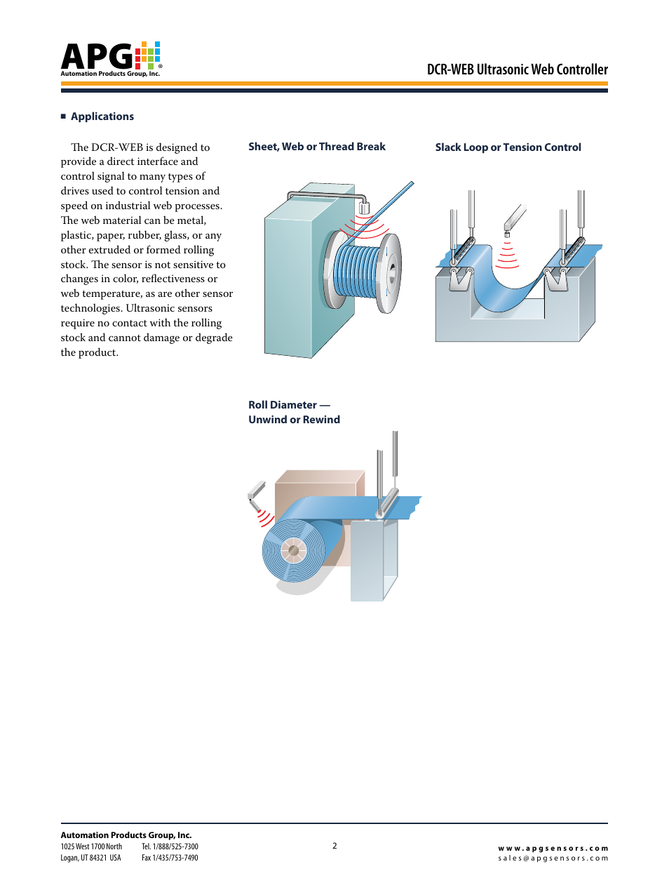 Dcr-web ultrasonic web controller | APG DCR-WEB datasheet User Manual | Page 2 / 4