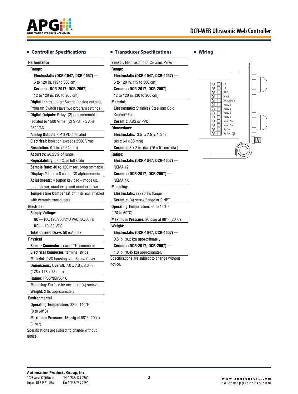 Dcr-web ultrasonic web controller | APG DCR-WEB datasheet User Manual | Page 3 / 4