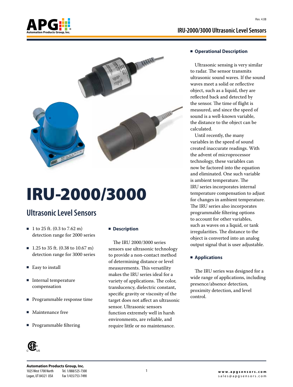 APG IRU-3000 datasheet User Manual | 4 pages