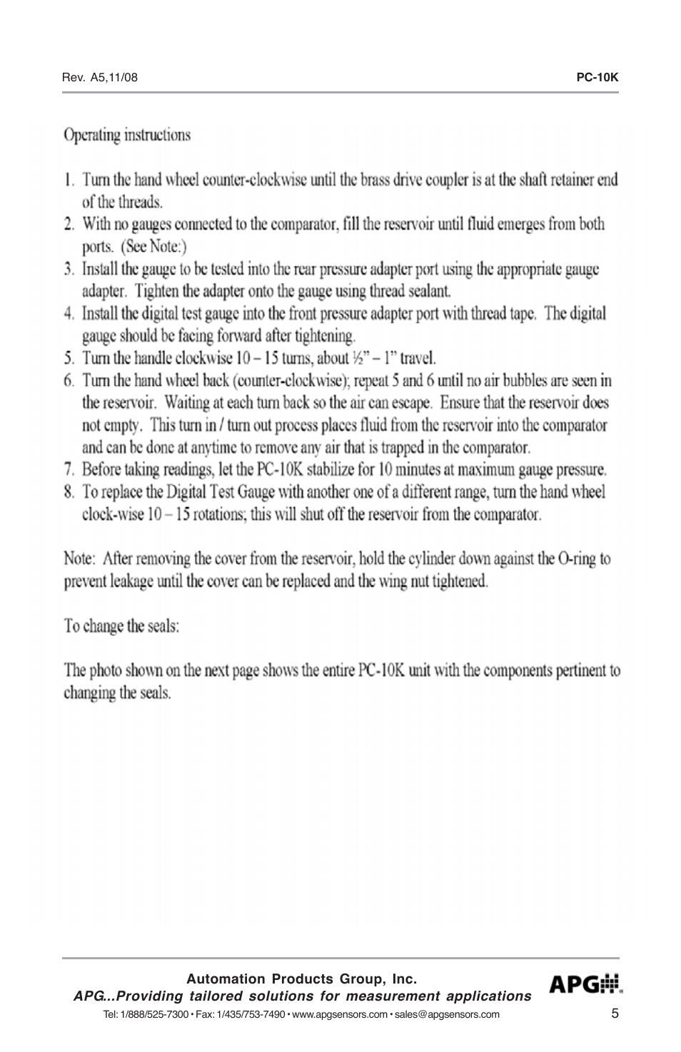 APG PC-10K Comparator user manual User Manual | Page 5 / 16