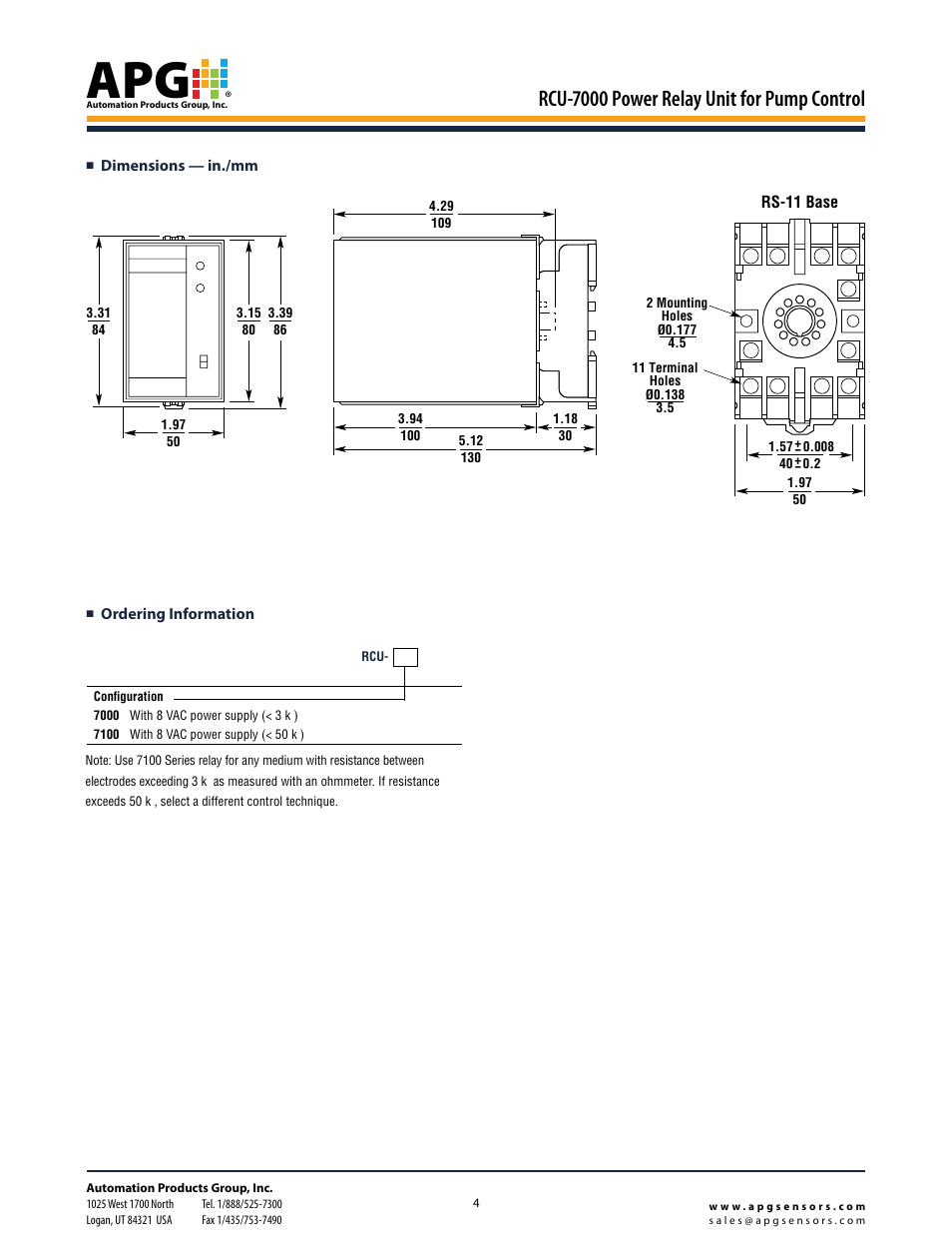 Rcu-7000 power relay unit for pump control | APG RCU-7000 datasheet User Manual | Page 4 / 4