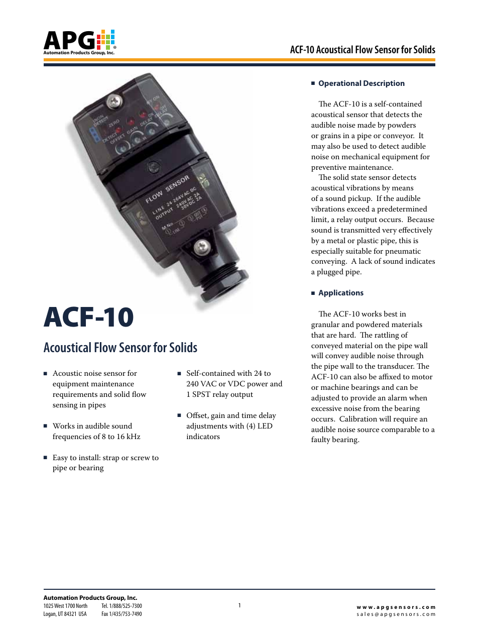 APG ACF-10 datasheet User Manual | 2 pages