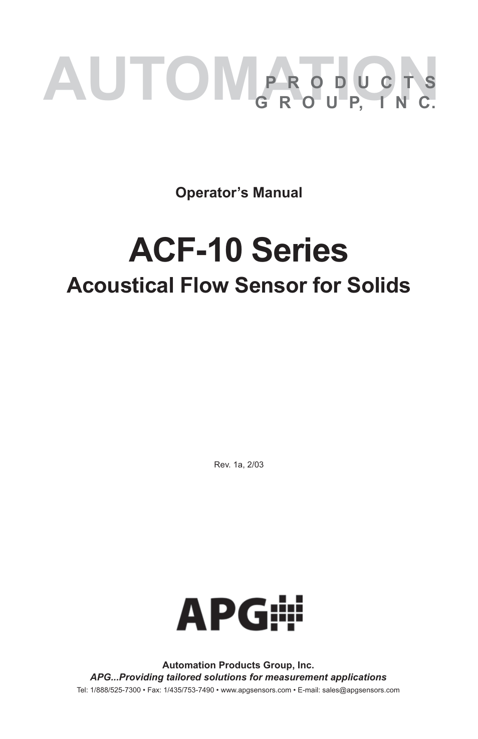 APG ACF-10 user manual User Manual | 15 pages
