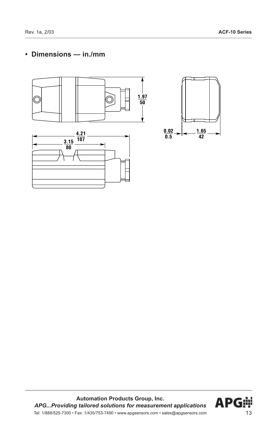 Dimensions — in./mm | APG ACF-10 user manual User Manual | Page 14 / 15