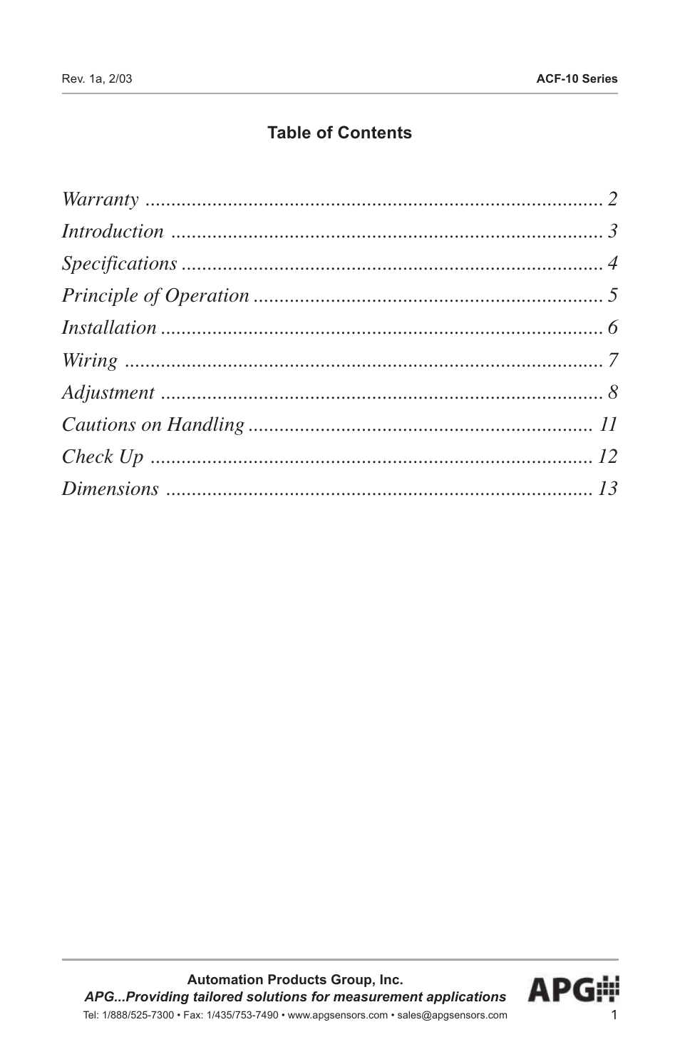 APG ACF-10 user manual User Manual | Page 2 / 15