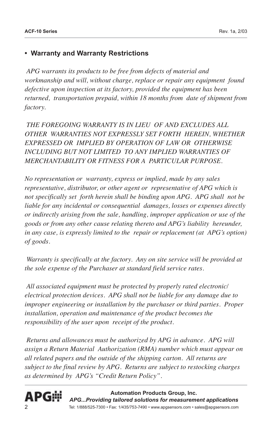 APG ACF-10 user manual User Manual | Page 3 / 15