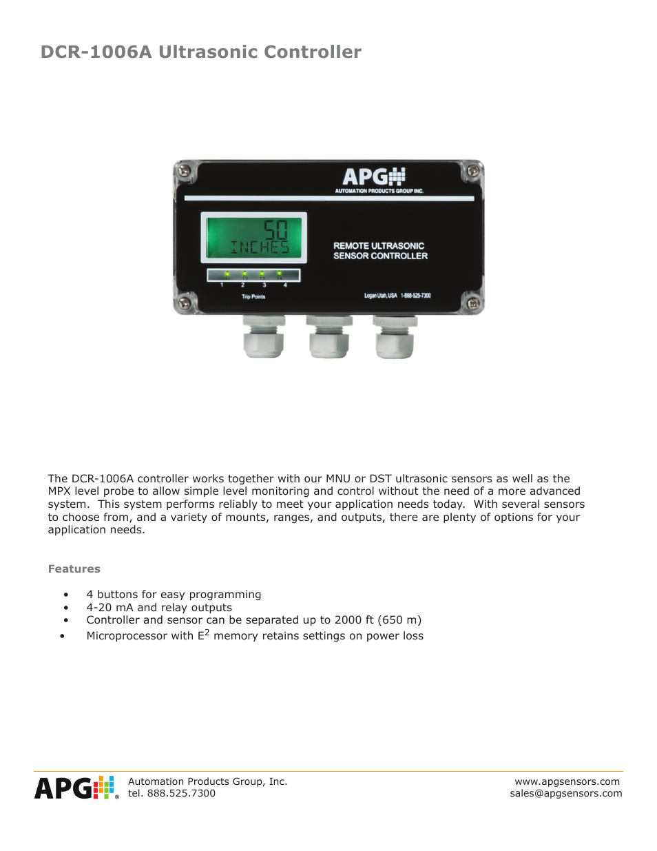 APG DCR-1006A datasheet User Manual | 4 pages