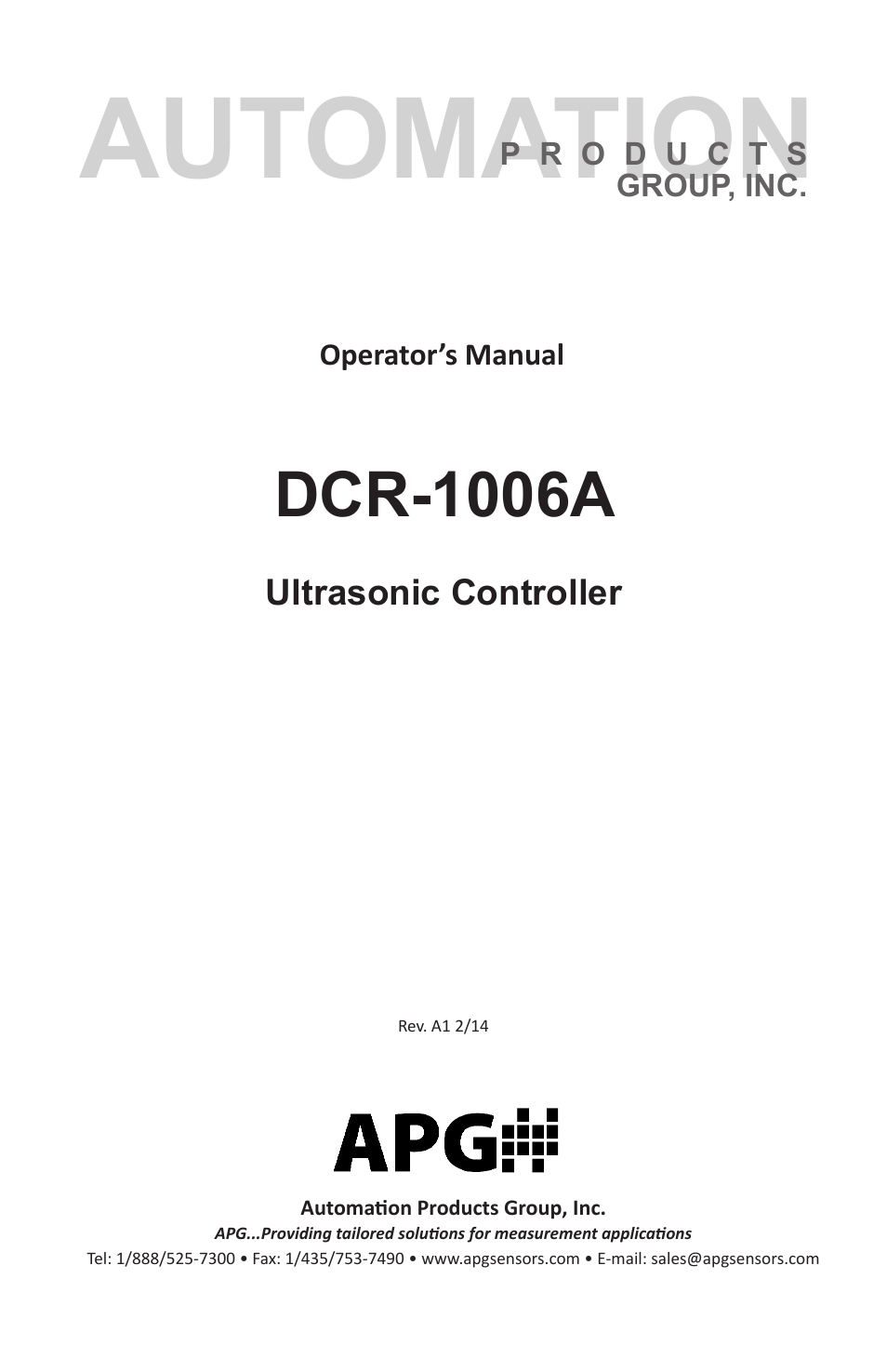 APG DCR-1006A user manual User Manual | 40 pages