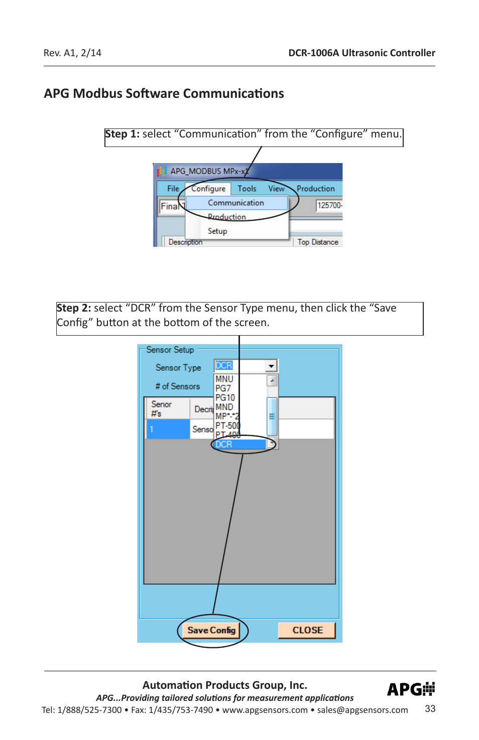 Apg modbus software communications | APG DCR-1006A user manual User Manual | Page 33 / 40
