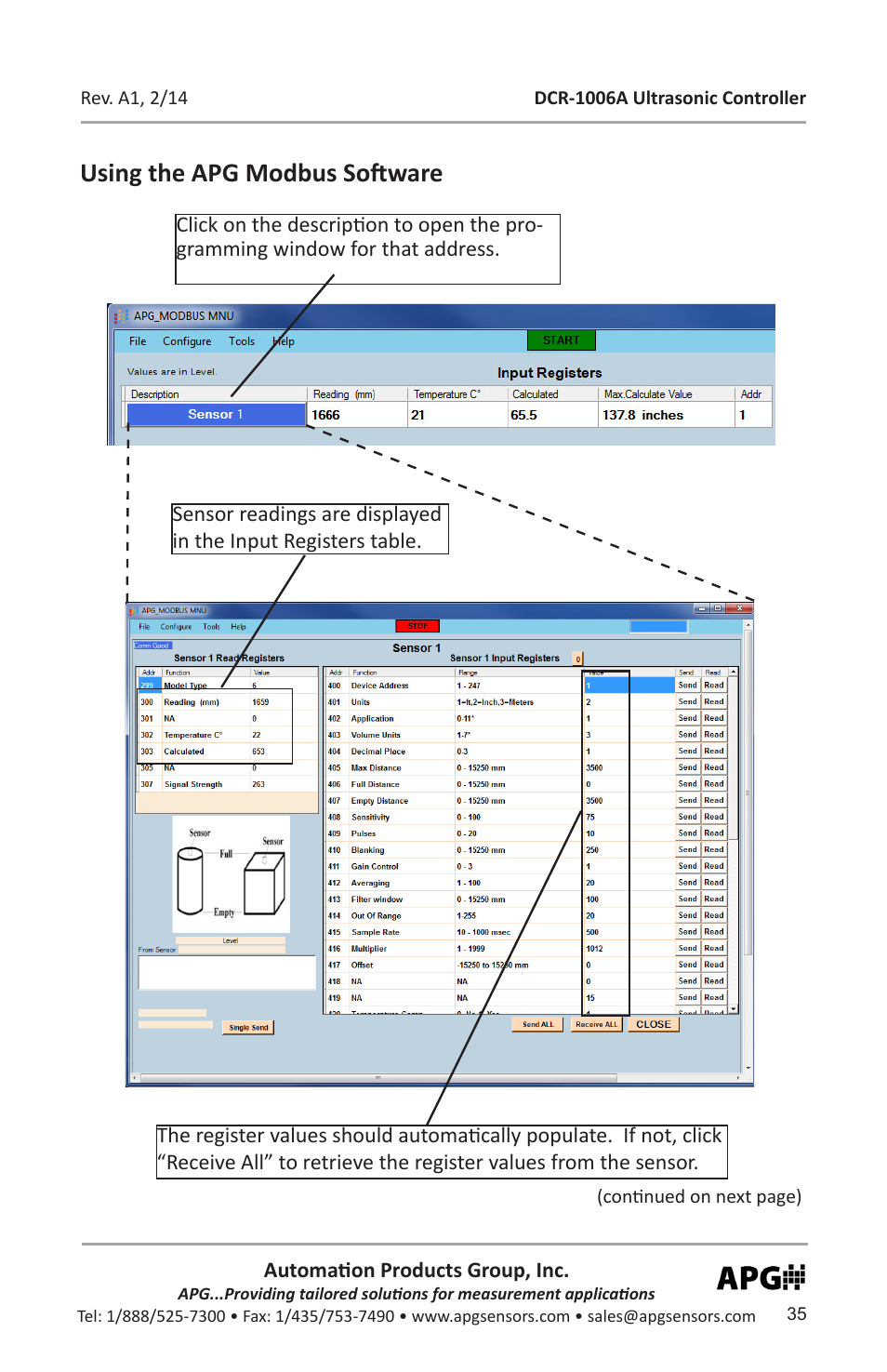 Using the apg modbus software | APG DCR-1006A user manual User Manual | Page 35 / 40