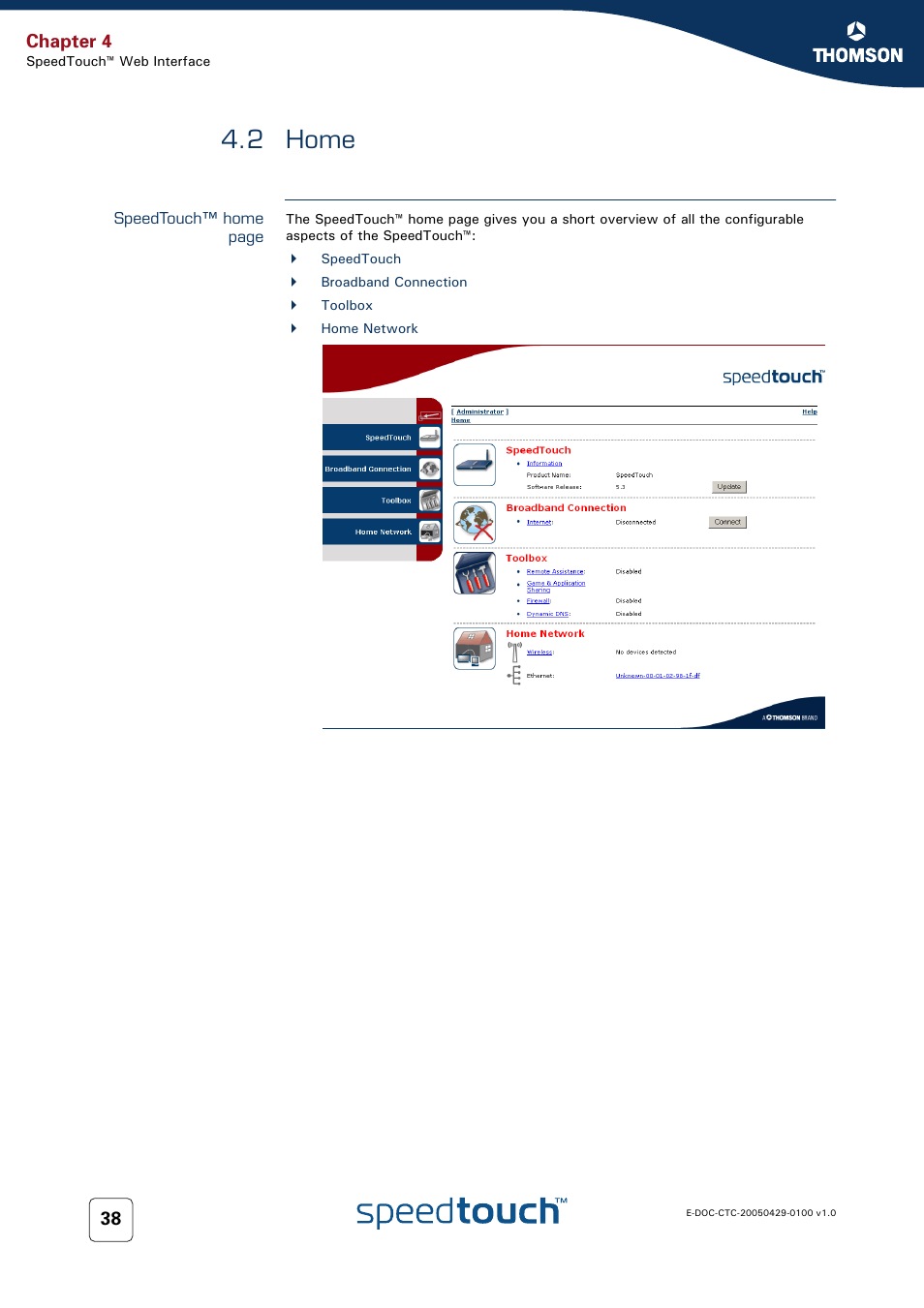 2 home, Home, Chapter 4 | Thomson SpeedTouch™546 User Manual | Page 46 / 102
