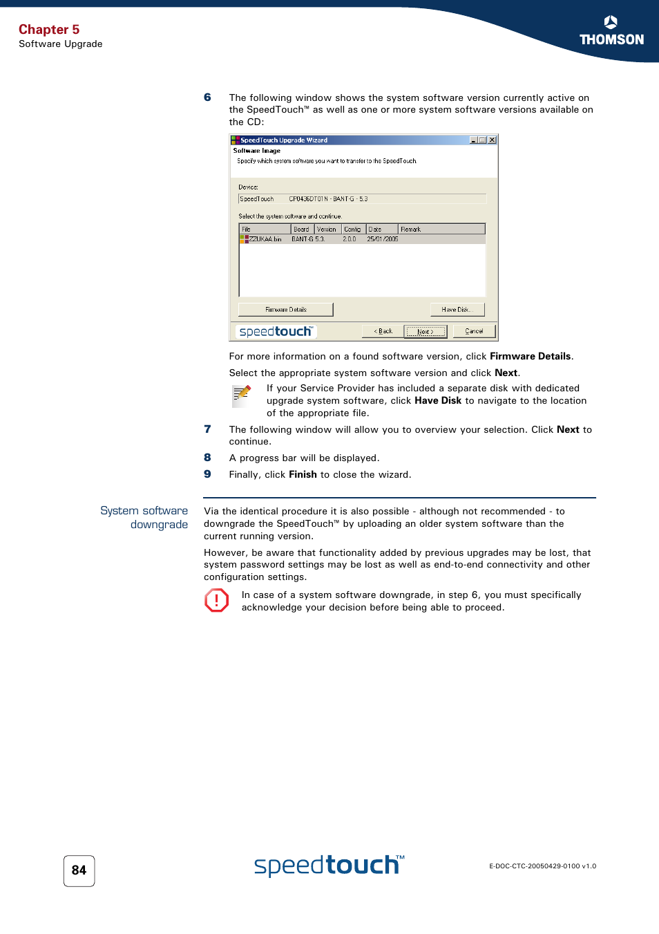System software downgrade, Chapter 5 | Thomson SpeedTouch™546 User Manual | Page 92 / 102