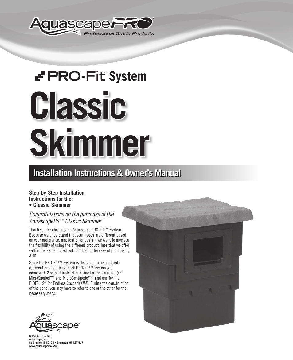 Aquascape PRO-Fit Classic Skimmer (29894) User Manual | 8 pages
