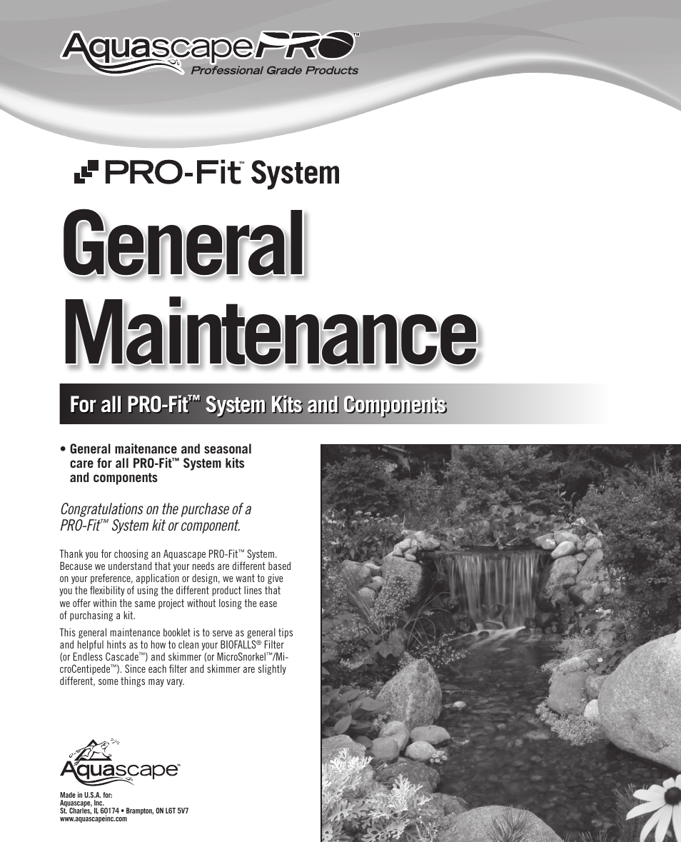 Aquascape PRO-Fit General Maintenance User Manual | 4 pages
