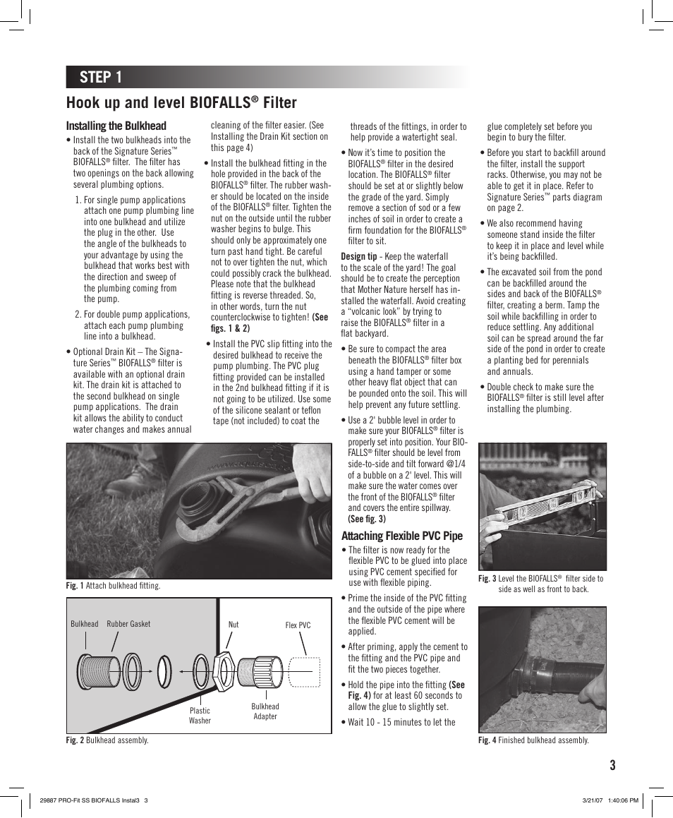 Signature series, Biofalls, Step 1 hook up and level biofalls | Filter | Aquascape PRO-Fit Signature Series Biofalls Filter (29319, 29384 & 09020) User Manual | Page 3 / 8