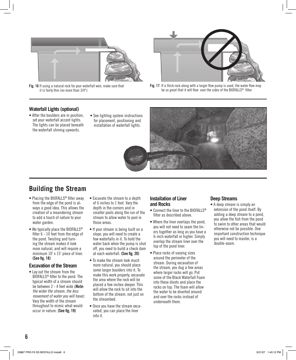 Building the stream | Aquascape PRO-Fit Signature Series Biofalls Filter (29319, 29384 & 09020) User Manual | Page 6 / 8