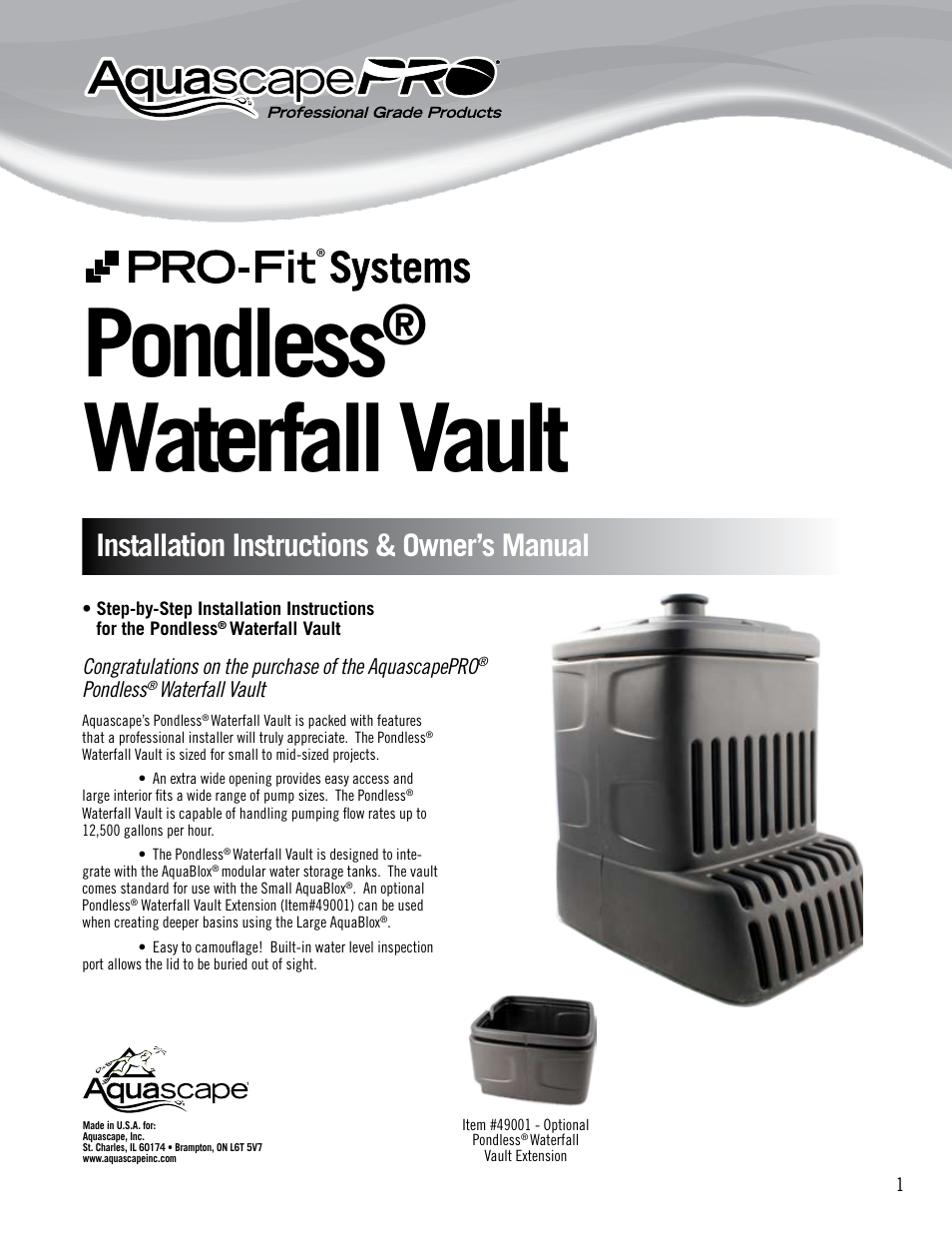 Aquascape Pondless Vault (49000) User Manual | 8 pages