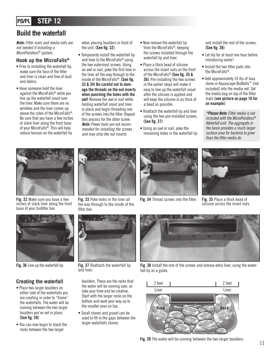 Build the waterfall, Step 12, Pd/pl | Aquascape MicroPond & MicroPondless Kits (99763, 99764, 99765 & 99769) User Manual | Page 11 / 20