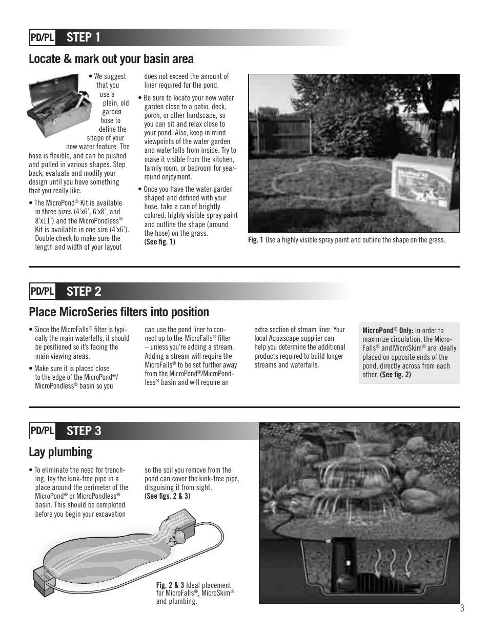 Step 1 locate & mark out your basin area, Step 2, Step 3 | Pd/pl | Aquascape MicroPond & MicroPondless Kits (99763, 99764, 99765 & 99769) User Manual | Page 3 / 20