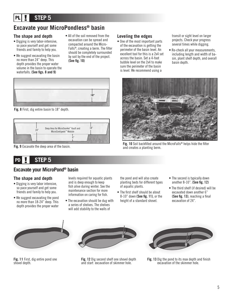 Excavate your micropondless, Basin, Step 5 | Excavate your micropond, Pd pl | Aquascape MicroPond & MicroPondless Kits (99763, 99764, 99765 & 99769) User Manual | Page 5 / 20