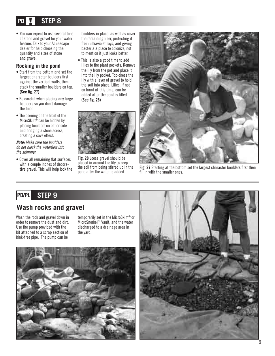 Wash rocks and gravel, Step 8, Step 9 | Pd/pl | Aquascape MicroPond & MicroPondless Kits (99763, 99764, 99765 & 99769) User Manual | Page 9 / 20