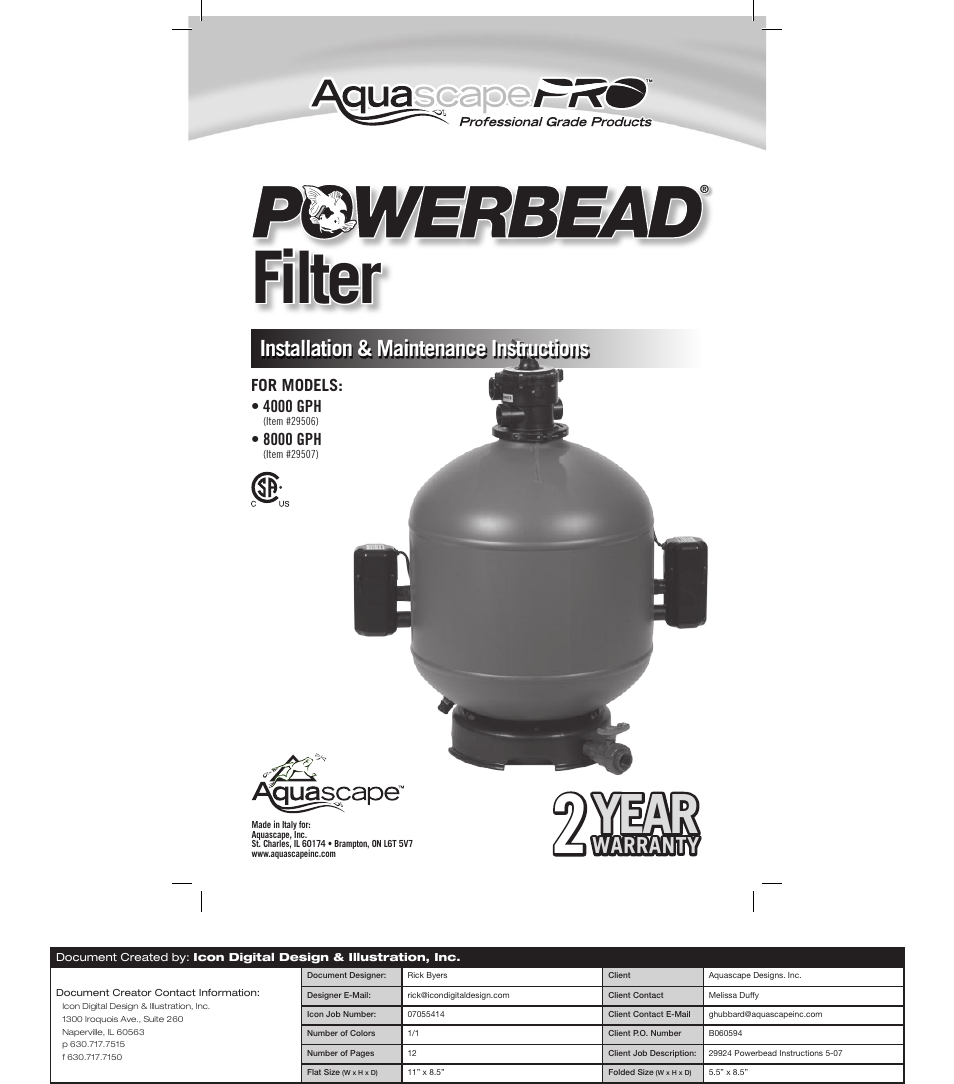 Aquascape Powerbead Filter User Manual | 5 pages