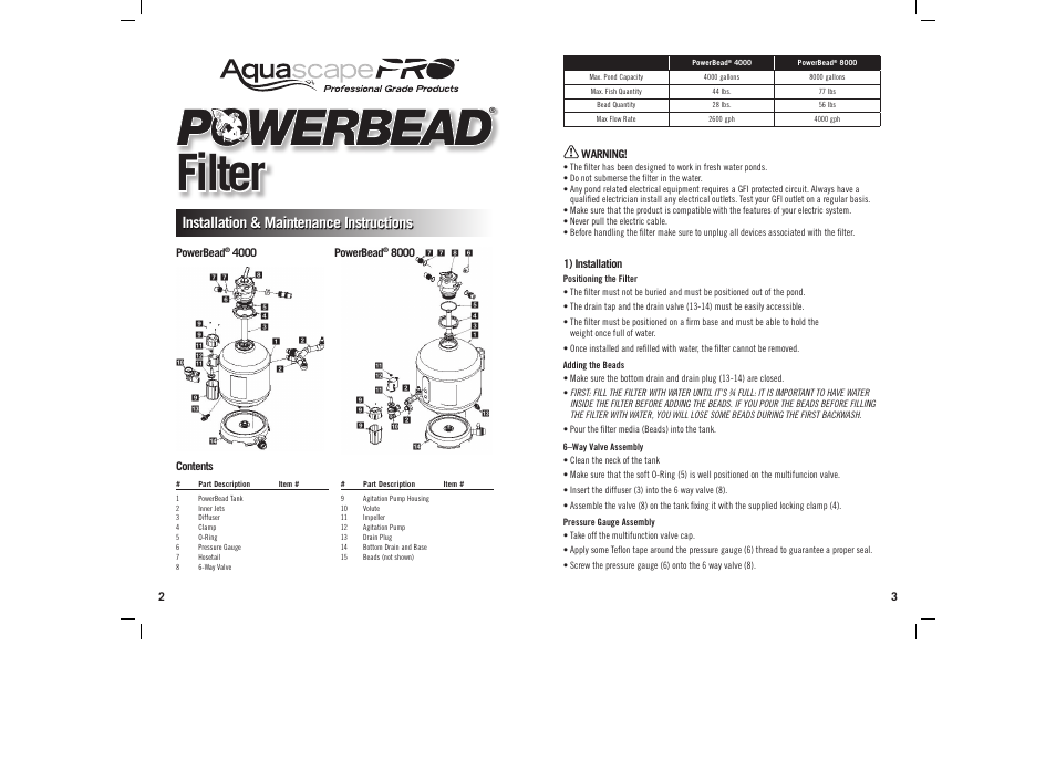 Filter, Installation & maintenance instructions | Aquascape Powerbead Filter User Manual | Page 2 / 5