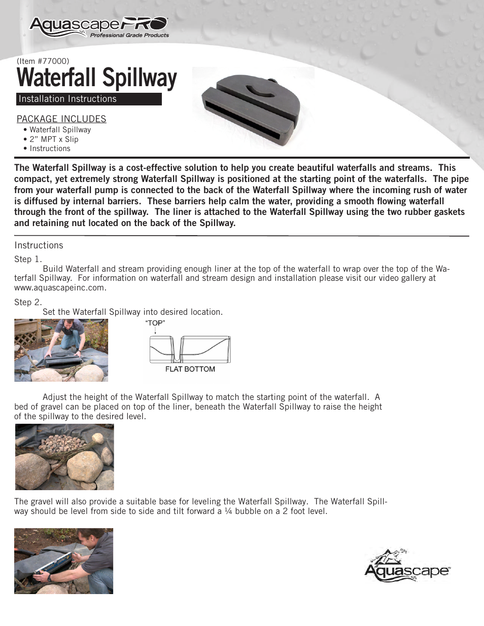 Aquascape Waterfall Spillway (77000) User Manual | 2 pages