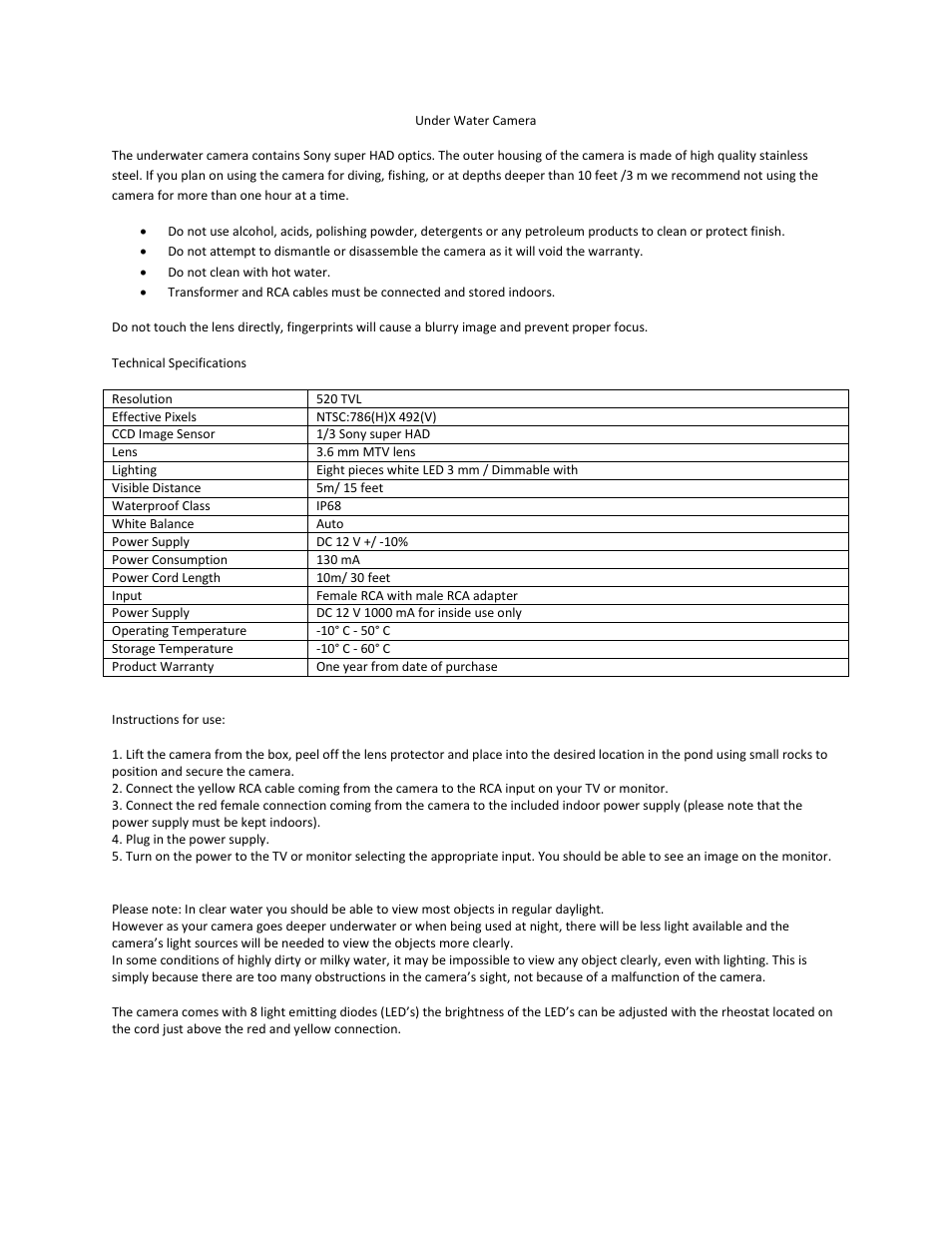 Aquascape Under Water Koi Camera (81054) User Manual | 1 page