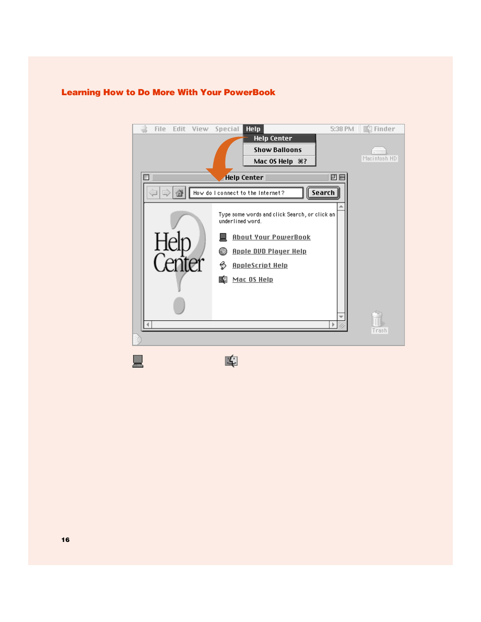 About your powerbook, Mac os help, Search | Apple PowerBook User Manual | Page 16 / 30