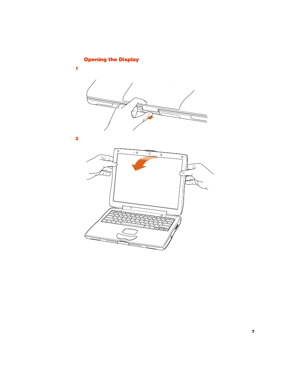 Opening the display, Push the display release button | Apple PowerBook User Manual | Page 7 / 30