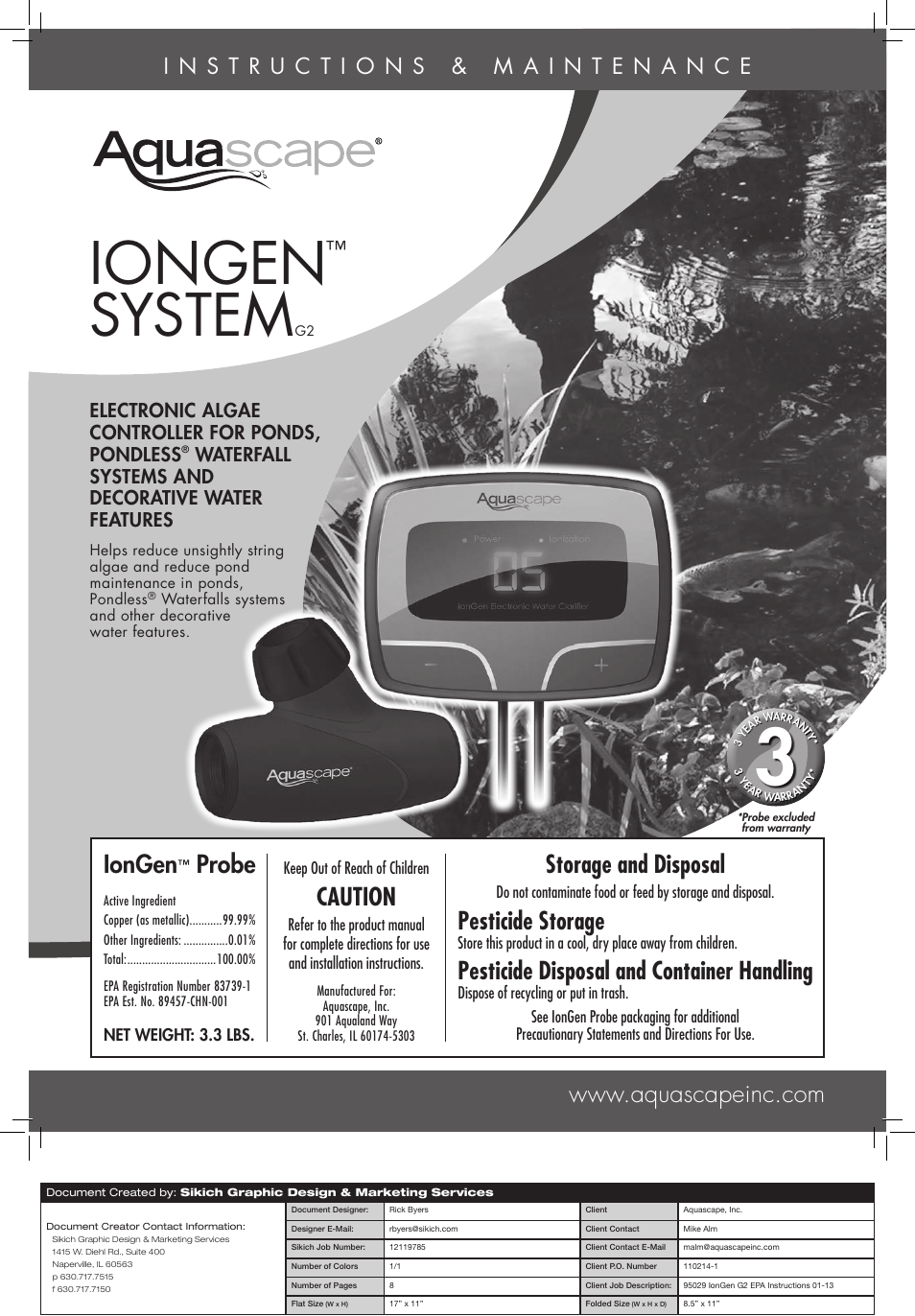 Aquascape IonGen Generation G2 (95027) User Manual | 8 pages