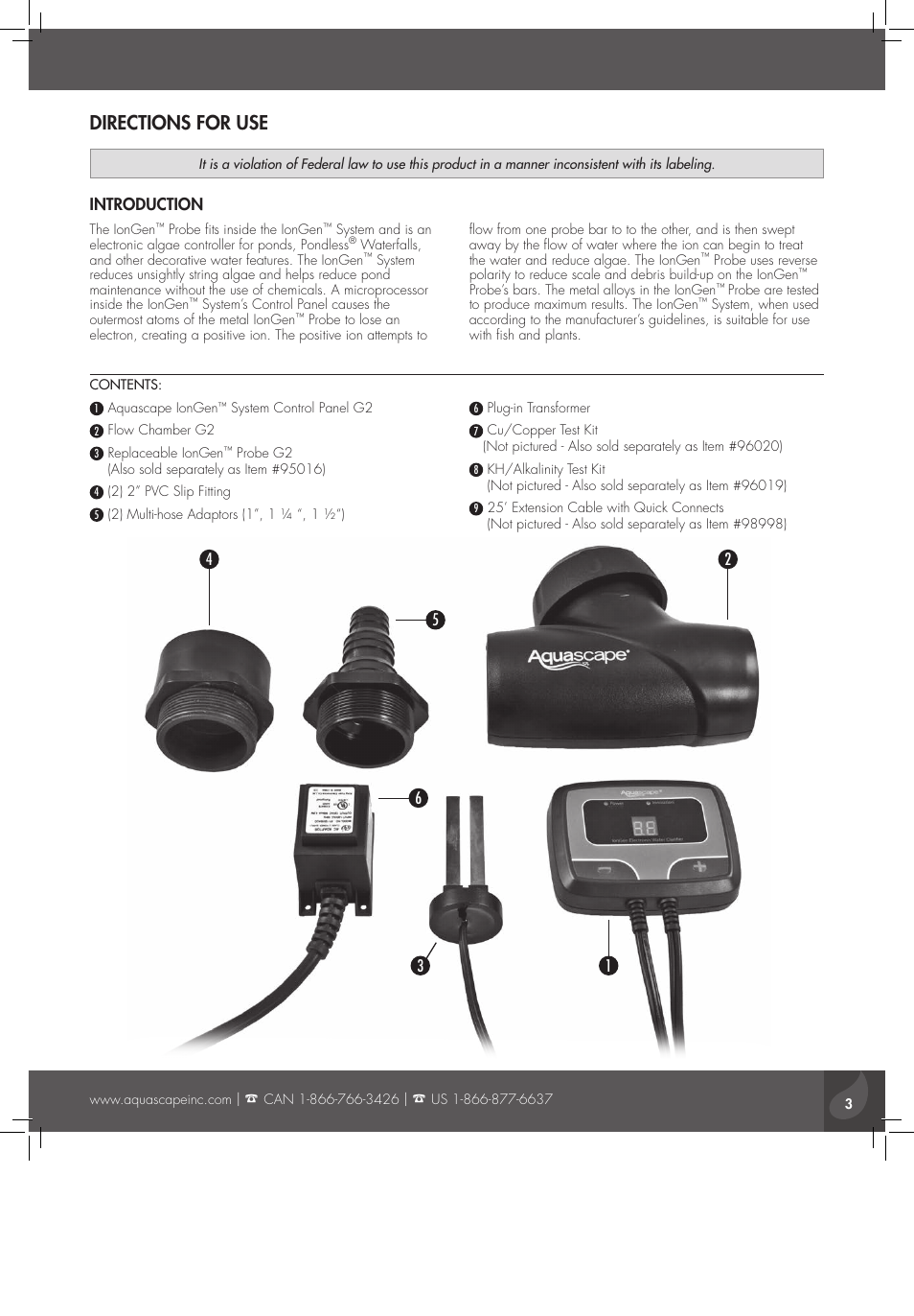 Directions for use, Introduction | Aquascape IonGen Generation G2 (95027) User Manual | Page 3 / 8