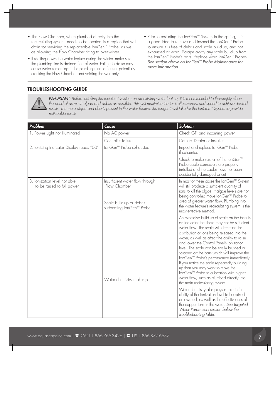 Troubleshooting guide | Aquascape IonGen Generation G2 (95027) User Manual | Page 7 / 8