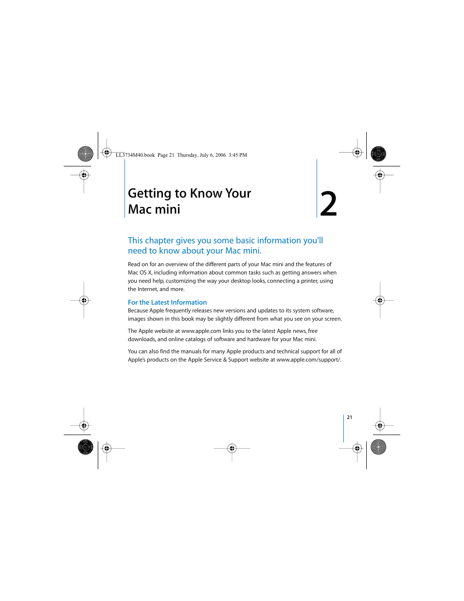 Getting to know your macmini, For the latest information, Getting to know your mac mini | Apple Mac mini computer User Manual | Page 21 / 98