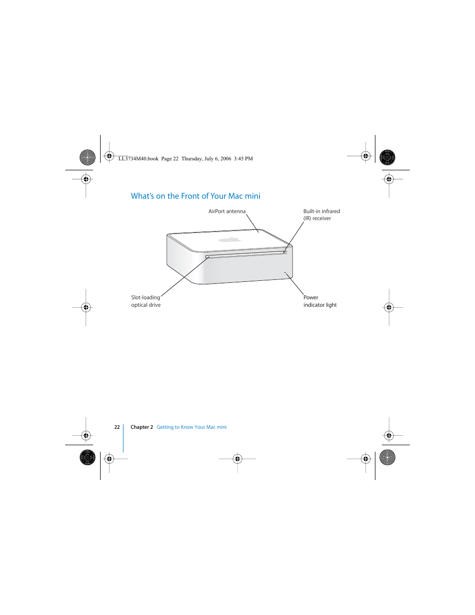 What’s on the front of your macmini, What’s on the front of your mac mini | Apple Mac mini computer User Manual | Page 22 / 98