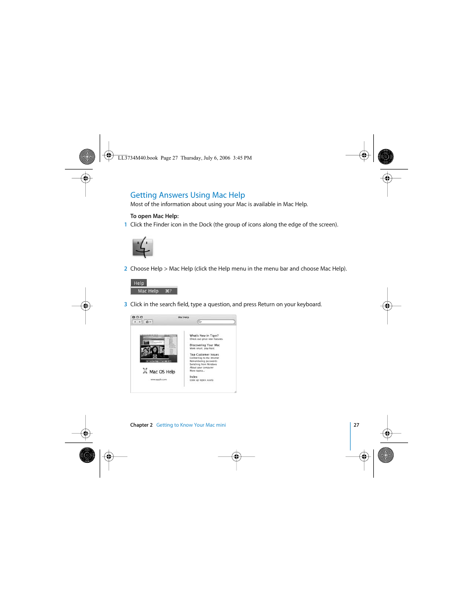 Getting answers using mac help | Apple Mac mini computer User Manual | Page 27 / 98