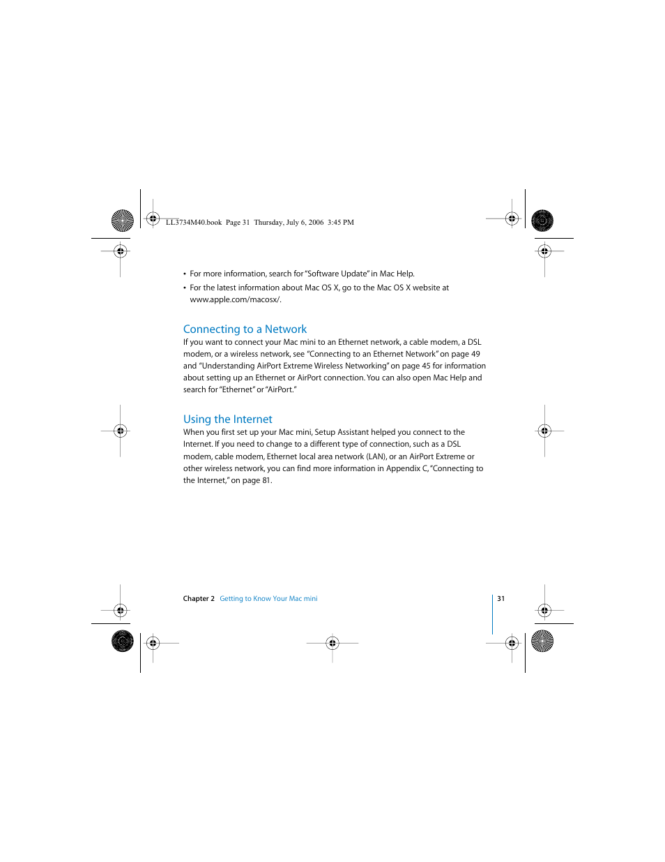 Connecting to a network, Using the internet | Apple Mac mini computer User Manual | Page 31 / 98