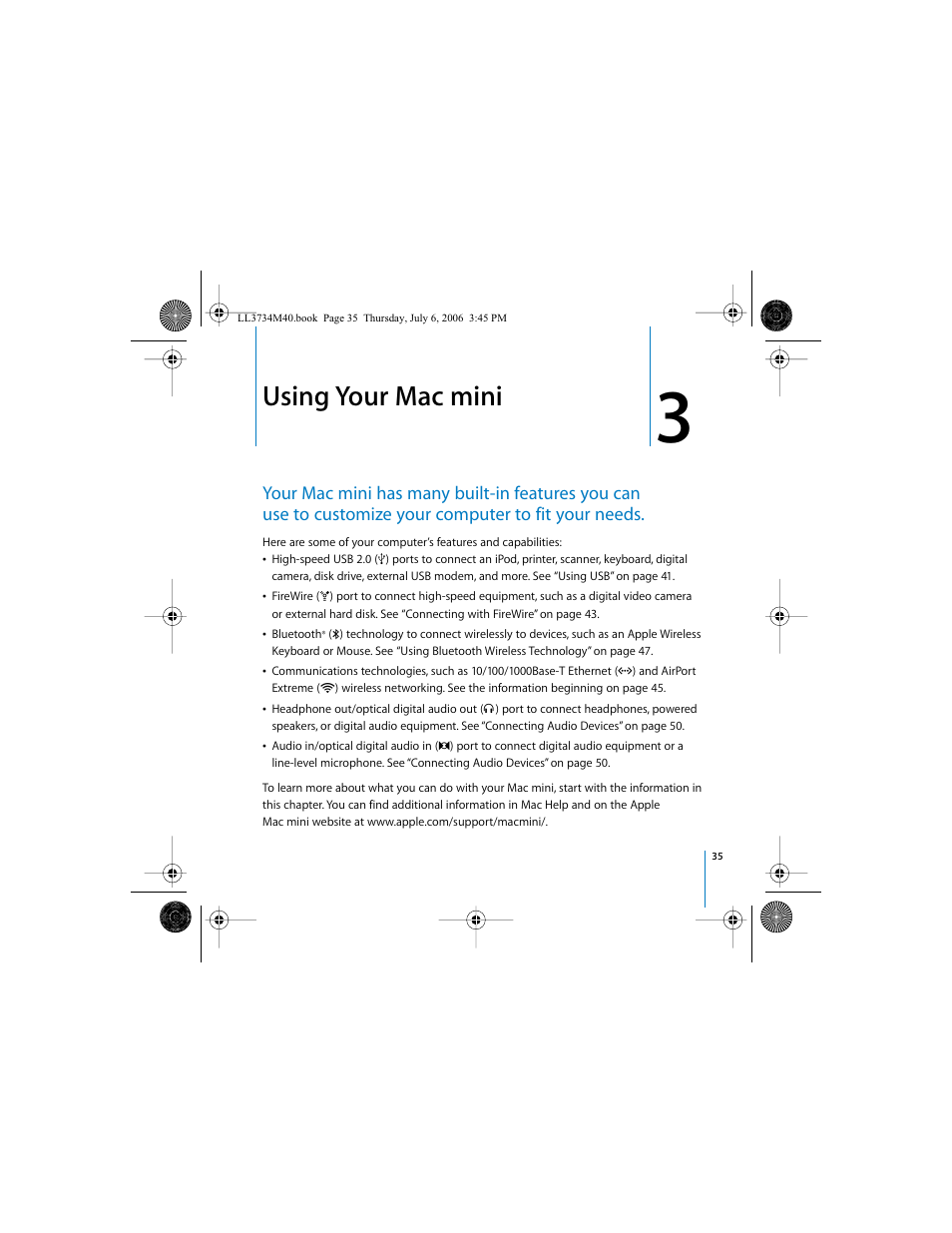 Using your macmini, Using your mac mini | Apple Mac mini computer User Manual | Page 35 / 98