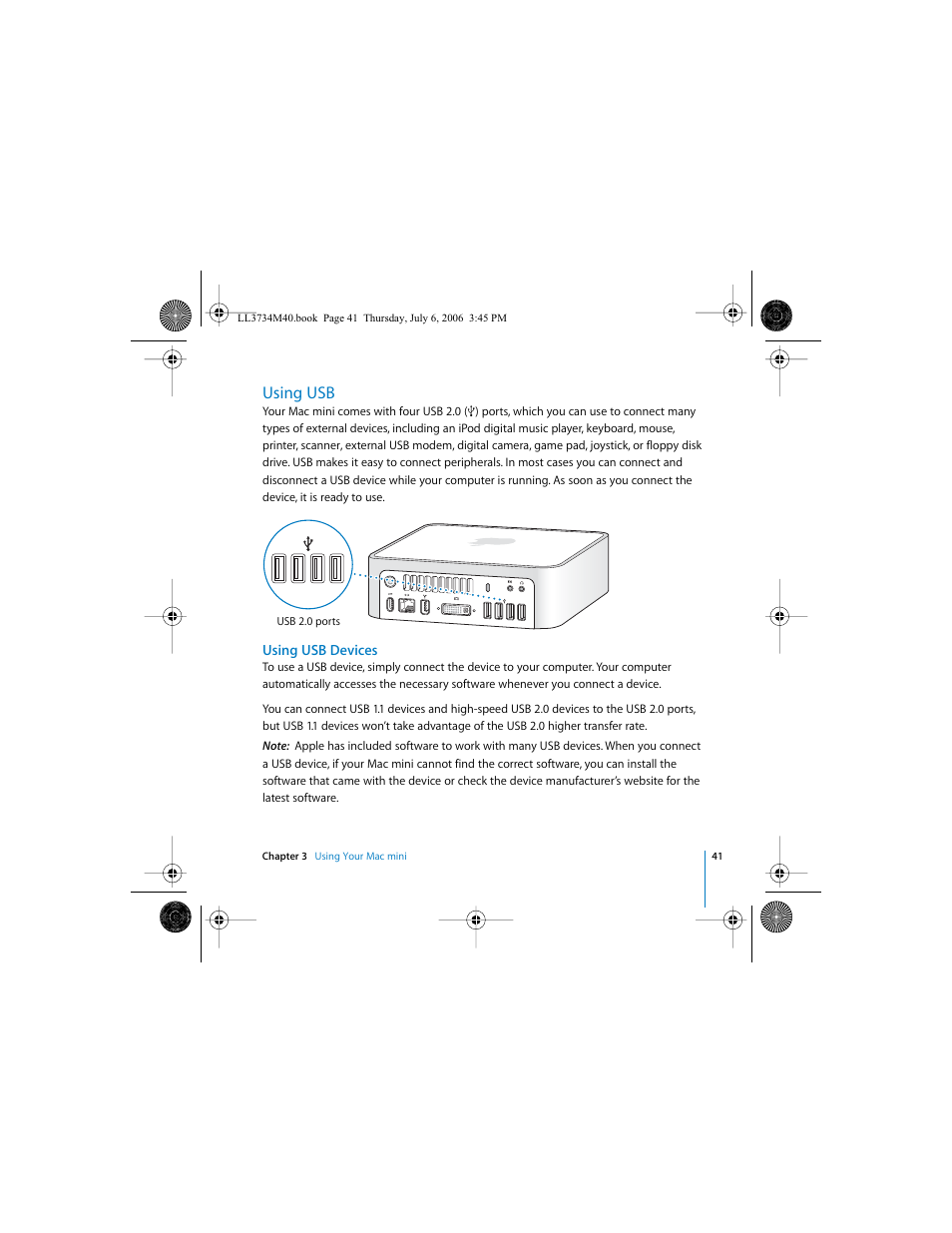 Using usb, Using usb devices | Apple Mac mini computer User Manual | Page 41 / 98