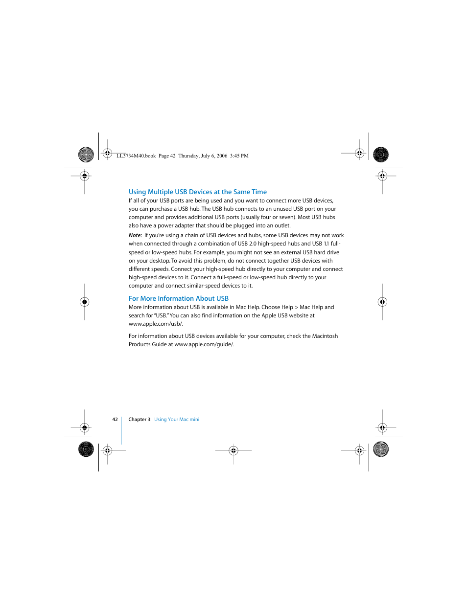 Using multiple usb devices at the same time, For more information about usb | Apple Mac mini computer User Manual | Page 42 / 98