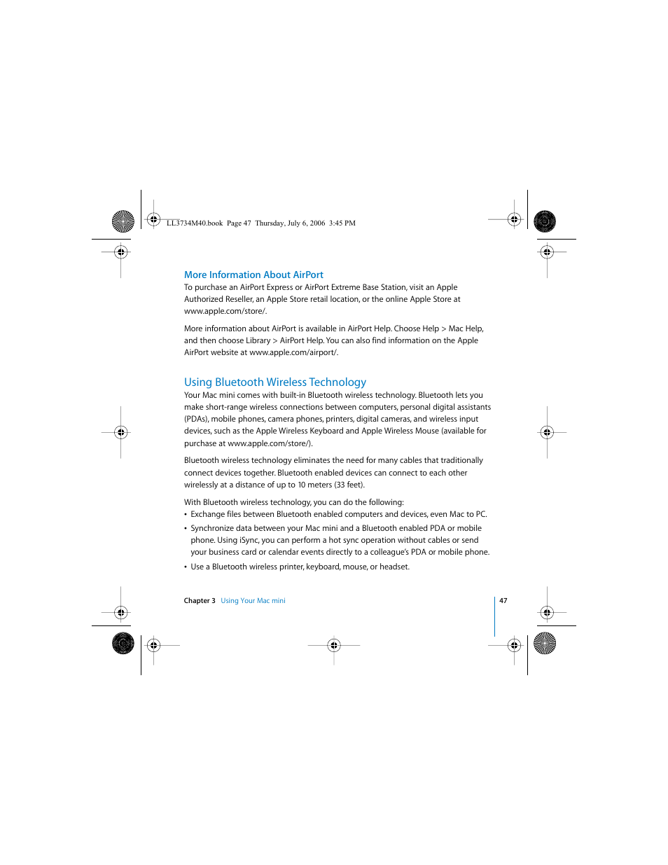 More information about airport, Using bluetooth wireless technology | Apple Mac mini computer User Manual | Page 47 / 98