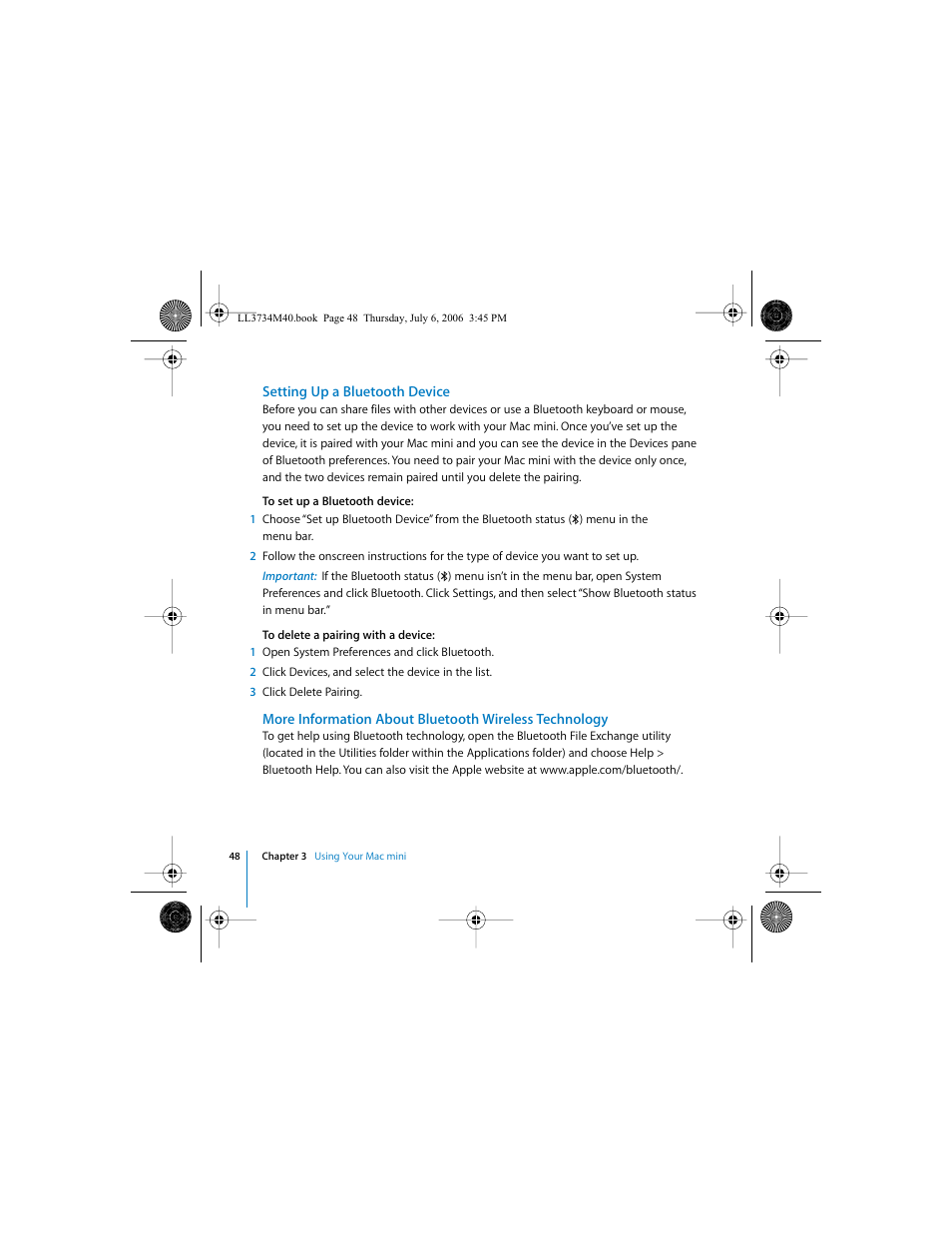 Setting up a bluetooth device | Apple Mac mini computer User Manual | Page 48 / 98